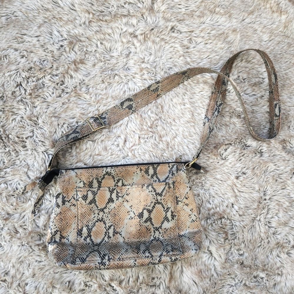The House of Leather Handmade‎ Genuine Leather Crossbody Bag Metallic Snakeskin